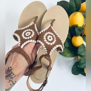 Jack Rogers Macie leather ankle sandals in brown and cream